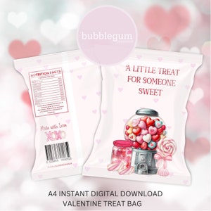 Sweet Treats Valentine's Day Treat Packet, A4 Printable JPG, Valentine Bag, A Little Treat For Someone Sweet, Instant Digital Download
