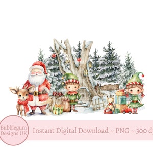 Christmas Woodland Santa & Elves PNG, Winter Forest Sublimation Design, 1st Christmas Card Design,Santa Sack Design,Instant Digital Download
