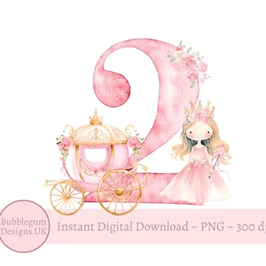 Princesa Rosa 2º Aniversário PNG, 2º Aniversário Design de Sublimação, 2º Aniversário de Menina, Aniversário de Carruagem de Princesa, Download Digital Instantâneo