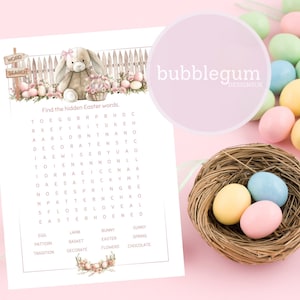 A4 Osterhase Wortsuche, rosa Osterhase Puzzle, Osterhase Wortsuche, JPG, druckbare Leckerli Box Puzzle, sofortiger digitaler Download