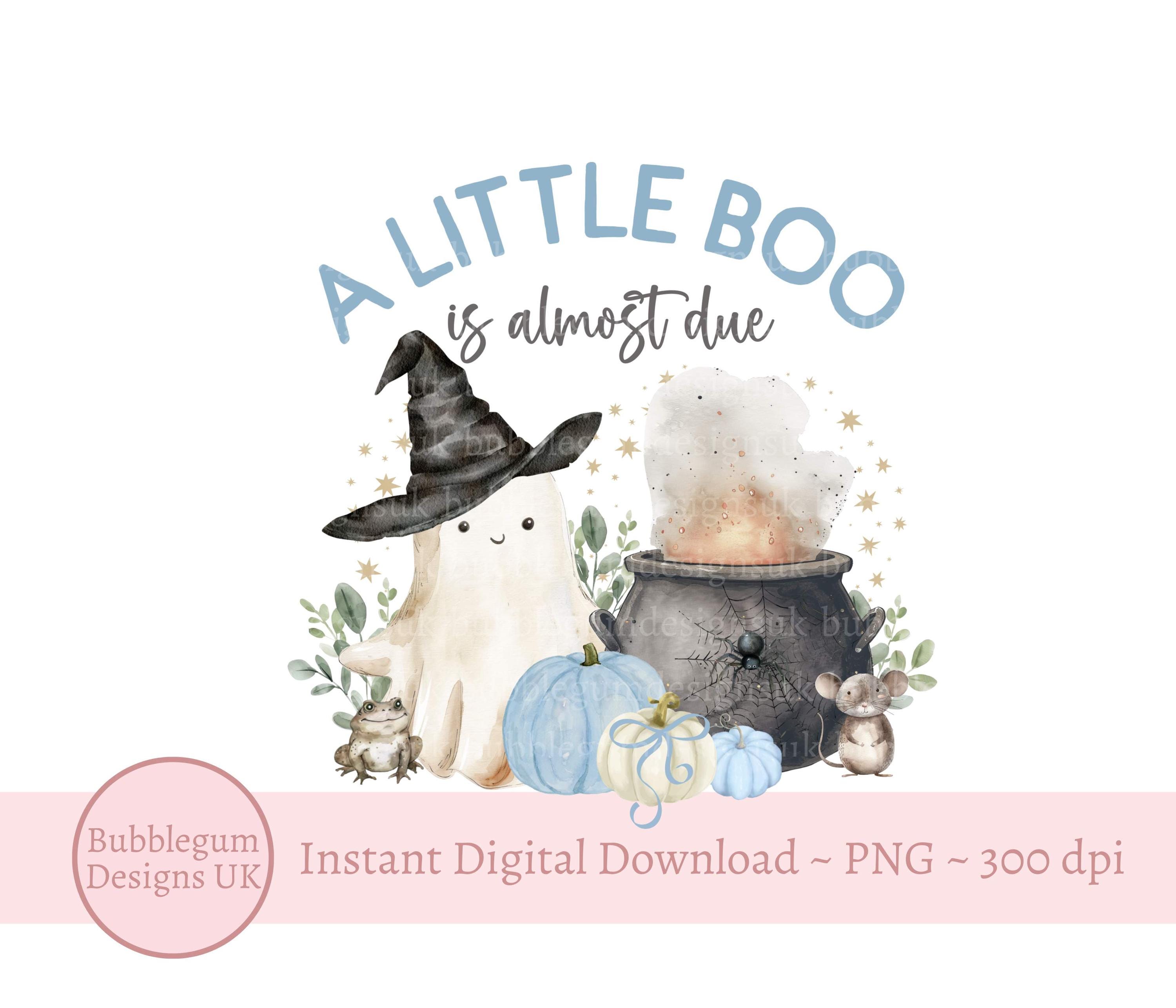 A Little Boo Is Almost Due PNG, Blue Halloween Baby Shower Design, Family Halloween Baby Shower Invitation PNG, Instant Digital Download