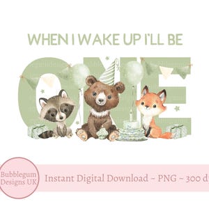 Animais da Floresta Verde ONE Design de Sublimação, PNG, Pijamas de Primeiro Aniversário, Animais da Floresta, Quando Eu Acordar Eu Serei, Download Digital Instantâneo