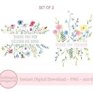 2 x Merci de m'avoir aidé à grandir Sublimation, PNG, appréciation de l'enseignant, aide-enseignant, carte de l'enseignant, étiquette-cadeau, téléchargement numérique instantané
