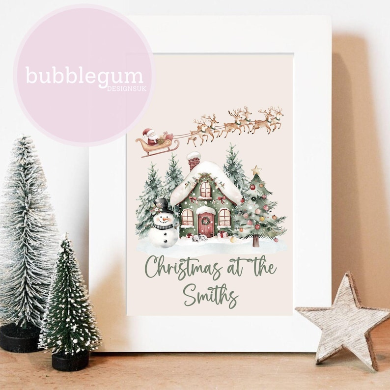 Jultomtens renarsläde och julhus PNG, julclipart, julsäckdesign, sublimering av julaftonslåda, omedelbar digital nedladdning bild 7