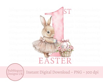 My First Easter Tutu Bunny & Basket Sublimation Design, My 1st Easter, PNG, Easter Bunny Rabbit, 1st Easter, Instant Digital Download
