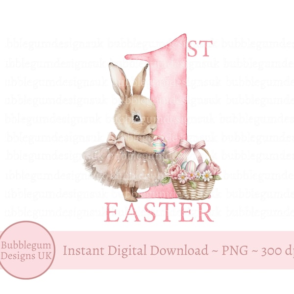 My First Easter Tutu Bunny & Basket Sublimation Design, My 1st Easter, PNG, Easter Bunny Rabbit, 1st Easter, Instant Digital Download