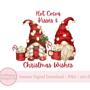 Hot Cocoa Christmas Gonks Mug PNG, Hot Cocoa Kisses & Christmas Wishes Sublimatie Design, Hot Chocolate Bar-bord, instant digitale download