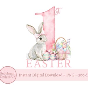 Pink 1st Easter Bunny & Easter Basket Sublimation Design, PNG, My First Easter, Easter Bunny Rabbit, 1st Easter, Instant Digital Download