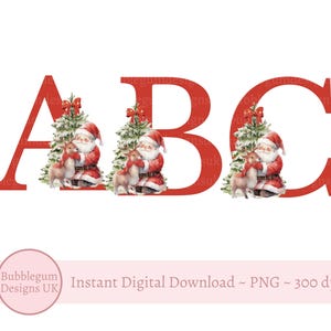 Santa & Rentier Weihnachten rotes Alphabet PNG, Weihnachten 26 einzelne Buchstaben Alphabet Clipart, Weihnachtsalphabet, sofortiger digitaler Download