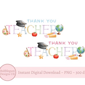 Conjunto de 2 Obrigado Professor PNG, Design de Sublimação de Professor, Design de Agradecimento de Professor, Professor de Classe, Download Digital Instantâneo