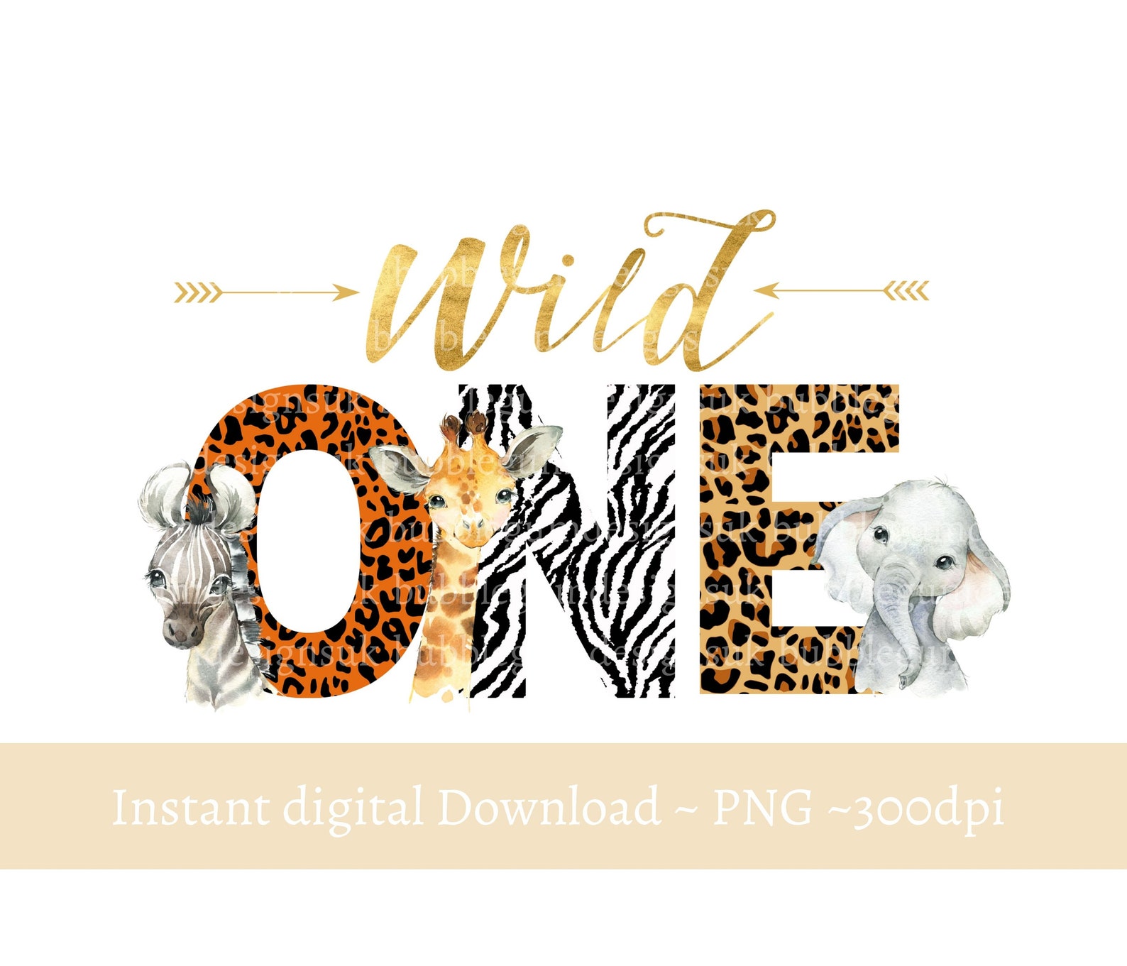 Wild One Baby Safari Animals PNG Watercolor Baby Animals T - Etsy