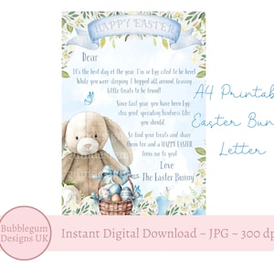 A4 Osterhase Brief, Blau Frohe Ostern Osterhase Hinweis, Osterhase Brief, JPG, Printable Brief, Sofortiger digitaler Download
