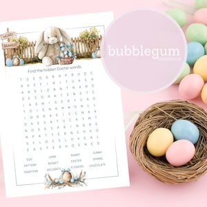 A4 Osterhase Wortsuche, Blau Osterhase Puzzle, Osterhase Wortsuche, JPG, druckbare Leckerli Box Puzzle, sofortiger digitaler Download