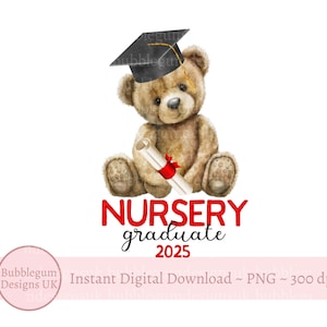 Conception de sublimation d'ours en peluche diplômé 2025, PNG, carte ours de remise des diplômes, classe maternelle de 25 personnes, préscolaire, téléchargement immédiat