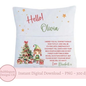 Weihnachtself Buch Kissen PNG, Weihnachtsmädchen Elf & Baum Taschenkissen Clipart, Kissen Sublimation, sofortiger digitaler Download