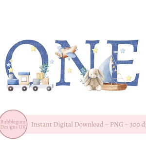 1. Geburtstag Bunny Blue One PNG, Bunny Sublimationsdesign, Jungen ersten Geburtstag Party Dekor, Geburtstag Bunny, sofortiger digitaler Download