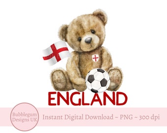 Football England Teddy Bear PNG, England Football Sublimation Design, England Flag, Boys Football T-Shirt Design, Instant Digital Download