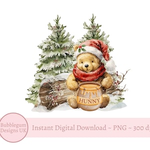 Classico Winnie The Pooh Natale Bosco PNG, 1° Natale del bambino, Winnie The Pooh Sublimazione, Ornamento Winnie, Download digitale istantaneo
