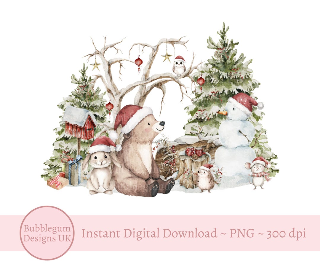 Winter Woodland Animals PNG, Bear Sublimation Design, 1st Christmas ...