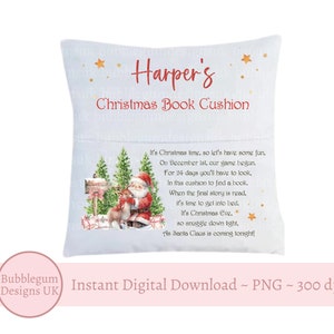 Weihnachten Advent Buch Kissen PNG, Weihnachten Santa & Rentier Taschenkissen Kissen Clipart, Weihnachtsmann Kissen Sublimation, sofortiger digitaler Download