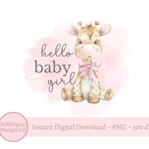 Hello Baby Girl Pink Giraffe PNG, Nuovo design per sublimazione per neonati, Baby Girl Shower, Nuovo gilet per neonati, Hello Baby Clipart, Download digitale istantaneo