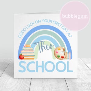 Viel Glück am ersten Tag in der Schule, blauer Regenbogen Sublimationsdesign, PNG, Schulanfang, Schulanfangkarte, sofortiger digitaler Download