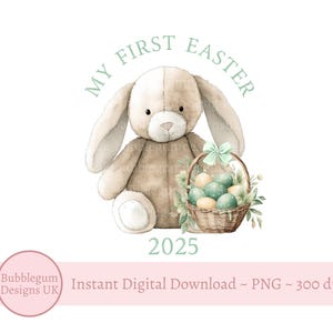 Green Happy Easter Lop Ear Bunny & Basket Sublimation Design, PNG, Easter Bunny, 1st Easter, Bunny Rabbit, Instant Digital Download