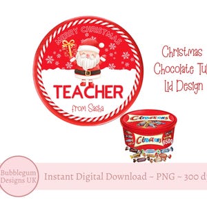 Design de tampa de cuba de chocolate para professor de Papai Noel de Natal alegre, PNG, tampa de cuba de chocolate para impressão, adesivo de Natal, download digital instantâneo
