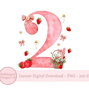 Fraise 2e anniversaire PNG, conception de sublimation de t shirt joyeux anniversaire baies, fraise Daisy 2e anniversaire, téléchargement immédiat