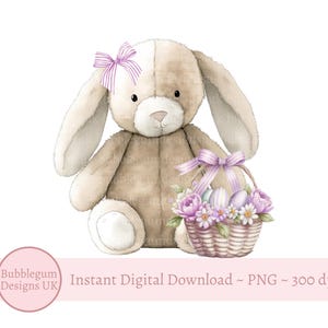 Lilac Easter Lop Ear Bunny & Basket Sublimation Design, PNG, Easter Bunny, 1st Easter, Bunny Rabbit, Purple Bunny, Instant Digital Download