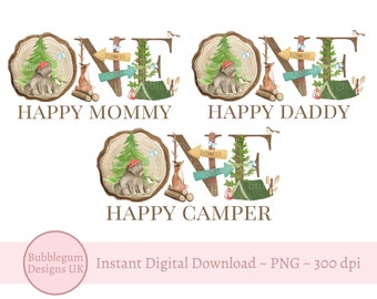 One Happy Camper Sublimation Design, PNG, Woodland 1st Birthday, Forest Party,  Family T Shirt Sublimation Designs, Instant Digital Download