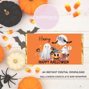 A4 Printable Happy Halloween Chocolate Bar Wrapper, Halloween Design, 1.55oz (100g) Candy Bar Wrapper, Instant Digital Download