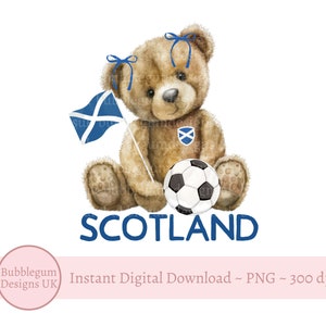 Football Scotland Girl Teddy Bear PNG, Scottish Football Sublimation Design, Scotland Flag,Football T-Shirt Design, Instant Digital Download