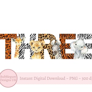 Three Safari Animal Print Text PNG, Baby Safari Animals, 3rd Birthday T Shirt Sublimation Design, Instant Digital Download