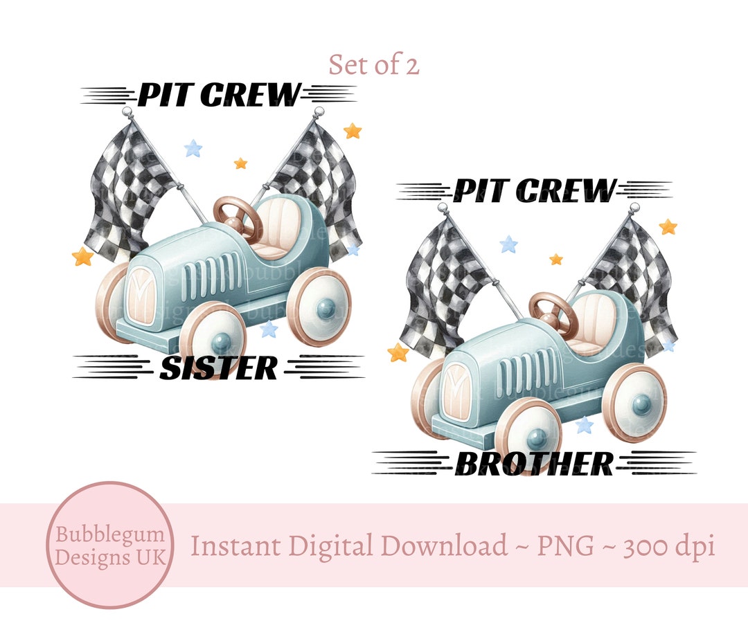 Pit Crew Brother Sister Blue Racing Car Birthday Tee PNG, Race Car ...