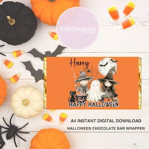 A4 Printable Happy Halloween Chocolate Bar Wrapper, Halloween Design, 1.55oz (100g) Candy Bar Wrapper, Instant Digital Download