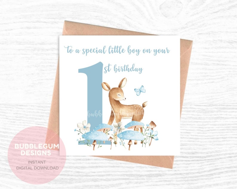 Sublimation Design Digital Download, Woodland Baby Deer PNG Blue Boys 1st Birthday First Birthday Deer Design