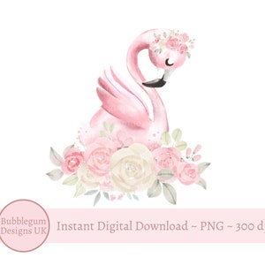 Pink Flamingo with pastel flowers - Sublimation Graphic, PNG ,Instant Digital Download