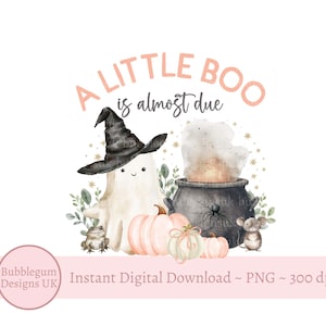 Ein kleiner Boo ist fast fällig PNG, Pfirsich-Halloween-Babyparty-Design, Familie Halloween-Babyparty-Einladung PNG, sofortiger digitaler Download