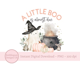 A Little Boo Is Almost Due PNG, Peach Halloween Baby Shower Design, Family Halloween Baby Shower Invitation PNG, Instant Digital Download