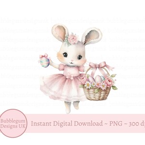 Pink Easter Bunny & Basket Sublimation Design, 1st Easter, PNG, Easter Bunny Rabbit, Girls 1st Easter, Tutu Bunny, Instant Digital Download