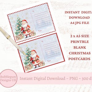 A4 Santa Christmas Postcards, Letter To Santa, Santa List, Father Christmas List, Thank You Note, Printable JPG, Instant Digital Download