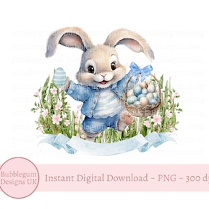 Cesto di uova di Pasqua coniglietto blu, design a sublimazione, PNG, uova di Pasqua, coniglietto pasquale PNG, arte stampabile, coniglietto pasquale, download digitale istantaneo