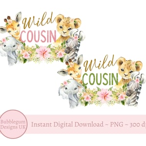 2 x Animais de Safari Bebê Primo Selvagem PNGS, Designs de Sublimação para Camisetas da Família Wild One, Camiseta de Aniversário em Família, Download Digital Instantâneo