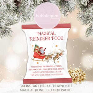 Pacchetto di cibo per renne magiche JPG, modello di cibo per renne magiche A4 stampabile, pacchetto di cibo per renne della vigilia di Natale, download digitale istantaneo