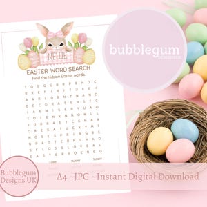 A4 Osterhase Pink Gingham Wortsuche, Pink Osterhase Wortsuchrätsel, JPG, druckbares Leckerli Box Puzzle, sofortiger digitaler Download