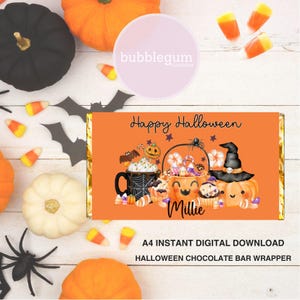 A4 Printable Happy Halloween Chocolate Bar Wrapper, Halloween Design, 1.55oz (100g) Candy Bar Wrapper, Instant Digital Download