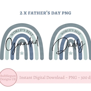 2 x meilleurs designs arc-en-ciel pour papa et grand-père au monde PNG pour sublimation, sublimation de tasse, fête des pères, arc-en-ciel bleu, téléchargement numérique instantané