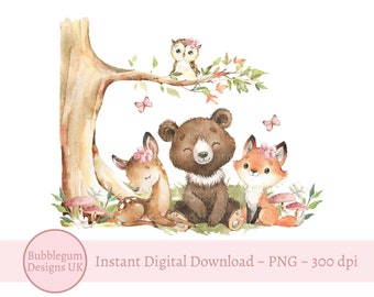 Forest Animals PNG, Woodland Animals Sublimation Design, Backdrop, Baby Shower Design, First Birthday Decor, Instant Digital Download