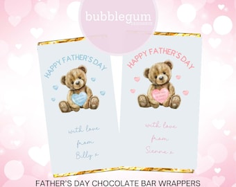 2 envoltorios imprimibles para chocolates del Día del Padre, diseño de oso, 100 g (1,55 oz), descarga digital instantánea.